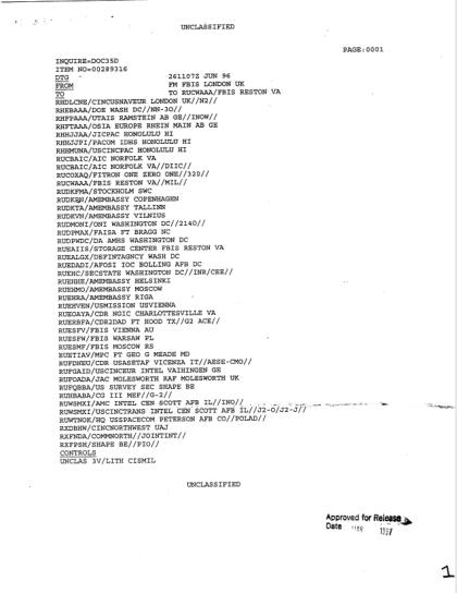 OVNI visto por policías en Lituania en 1996