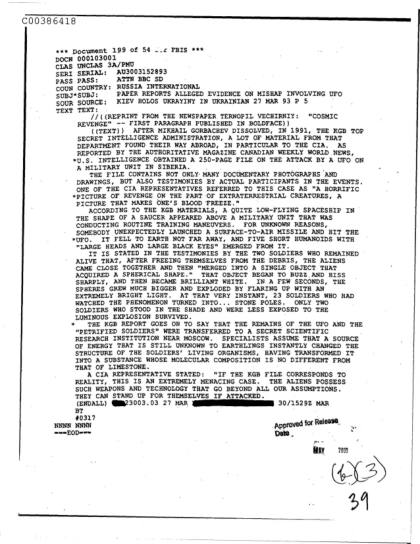 Incidente OVNI en Siberia según documentos de la CIA
