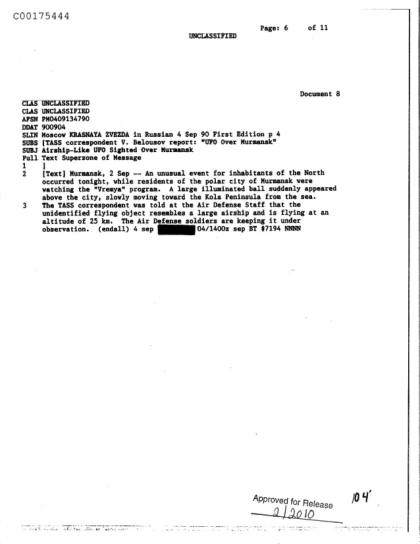 OVNI observados sobre Murmansk en 1990