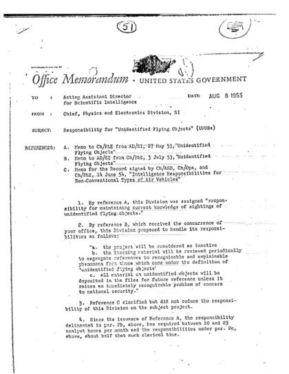 Responsabilidad de la CIA sobre objetos voladores no identificados