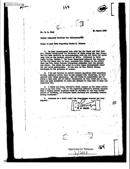 CIA responde a carta sobre OVNI
