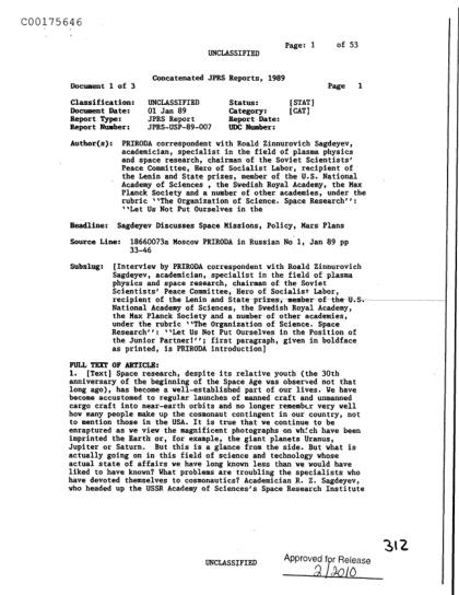 Documentos Soviéticos sobre Misiones Espaciales y Marte