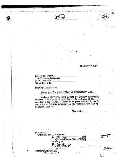 Cartas de la CIA sobre objetos voladores