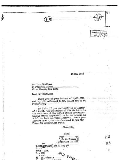 Correspondencia sobre OVNI y la CIA