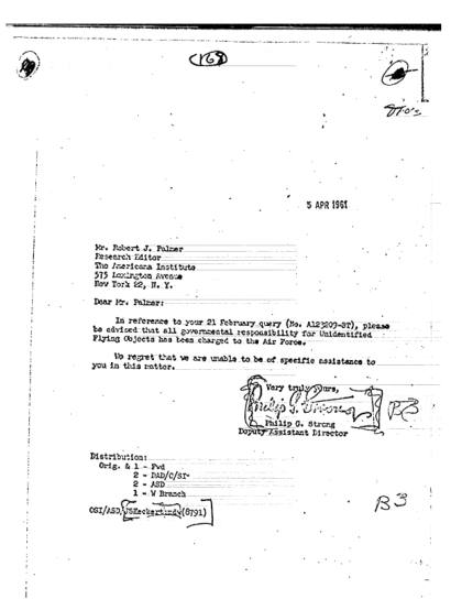 CIA traslada responsabilidad OVNI a Fuerza Aérea