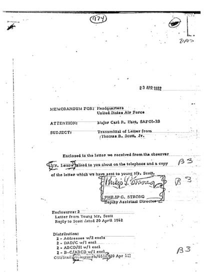 Comunicación de la Fuerza Aérea sobre un avistamiento OVNI