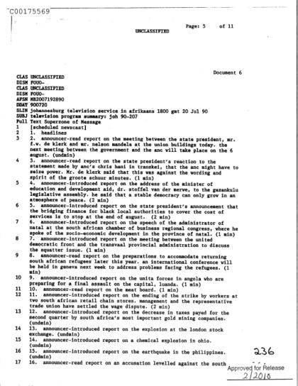 Noticias de OVNI en Sudáfrica 1990