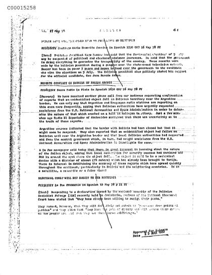 OVNI cae en Bolivia 1978