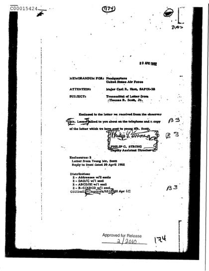 Cartas de la CIA sobre avistamientos OVNI