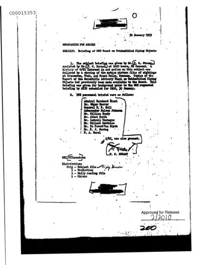 OVNI y reunión de la CIA en enero de 1952