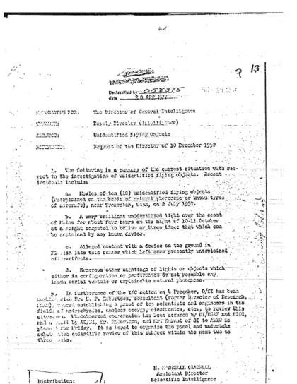 OVNI, Informe de la CIA de 1952