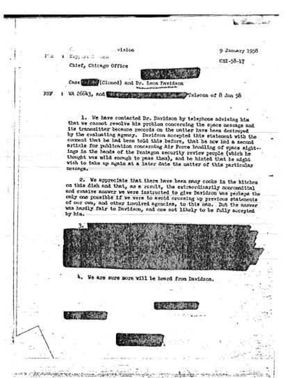 CIA y mensajes OVNI de 1958