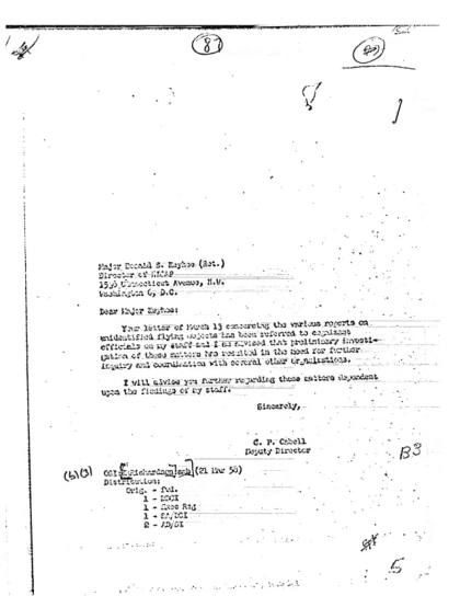 Carta de la CIA sobre objetos voladores no identificados